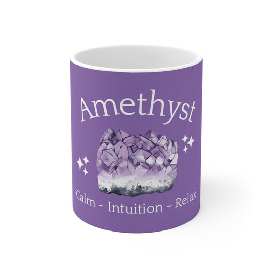 Amethyst Crystal Themed Ceramic Mug 11oz (Purple)