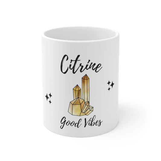 Citrine Crystal Themed Ceramic Mug 11oz "Good Vibes"