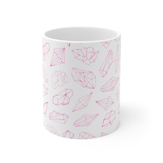 Crystal Themed Ceramic Mug 11oz Pink Crystals