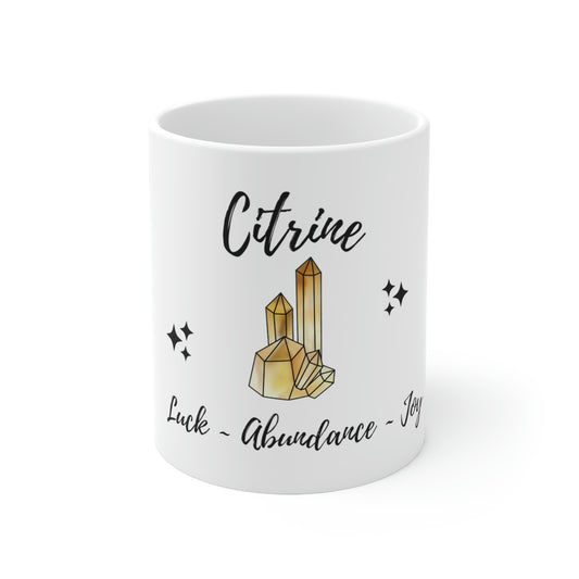 Citrine Crystal Themed Ceramic Mug 11oz "Luck ~ Abundance~ Joy"